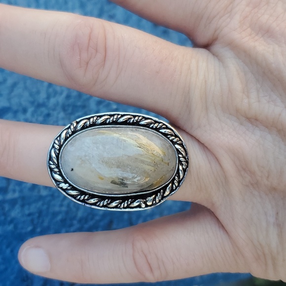 New Gold Rutilated Quartz 925 Silver Ring. - Picture 6 of 16